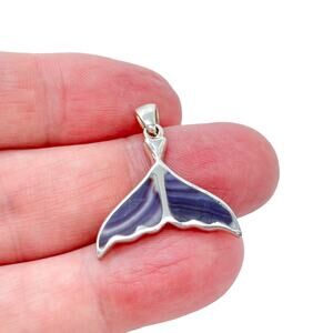 Estate Sterling Silver 925 Wampum Quahog Shell Whale Tale Pendant